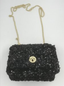 Obbedienza Paillettes Nero Crossbody by Kassiopea - Black, Paillette Material, 16x20x9 cm