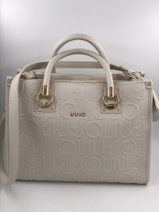 Liu Jo Off-White Satchel Handbag – Embossed Logo, Gold-Tone Hardware