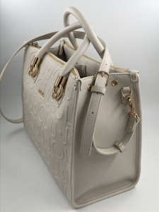 Liu Jo Off-White Satchel Handbag – Embossed Logo, Gold-Tone Hardware