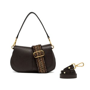 Gianni Chiarini Helena Round Handbag – Espresso Brown Leather, 29x16x10 cm