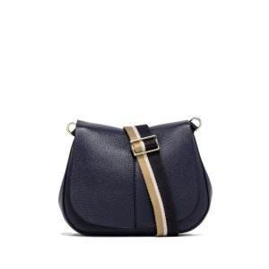 Gianni Chiarini Helena Round Handbag – Navy Blue Leather, 27x23x10 cm