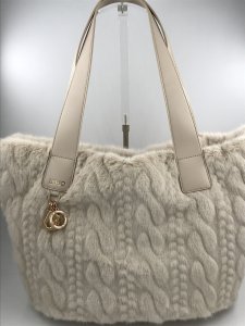 Liu Jo Faux Fur Tote Bag – Offwhite 45x30x21 cm