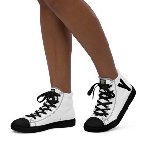 Women's High-Top Canvas Sneakers – Black & White Y Logo – Bold Streetwear Style | Yodaq®